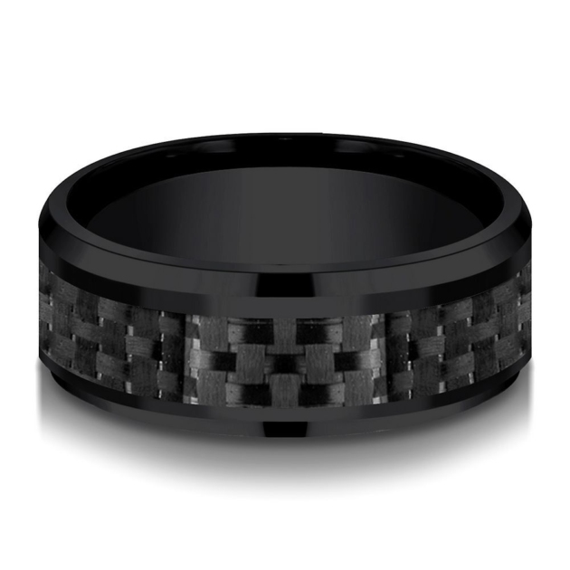 Men's Band in Black Titanium & Carbon Fiber, 8MM