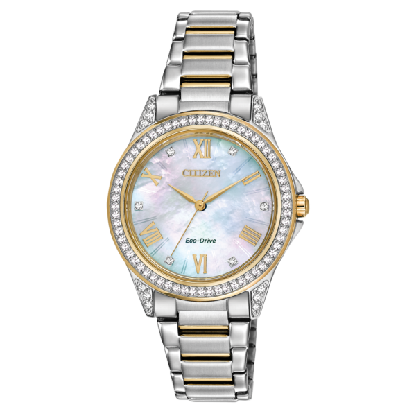 Drive from Citizen Womens Crystal Accent Two Tone Stainless Steel Bracelet Watch