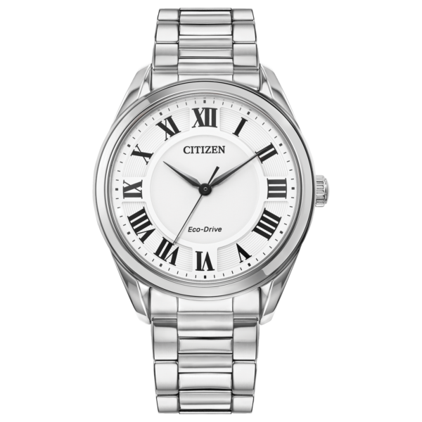 Citizen Eco-Drive Classic Arezzo Stainless Steel Watch with 3-Hand Date, Sapphire Crystal and Roman Numeral Markers