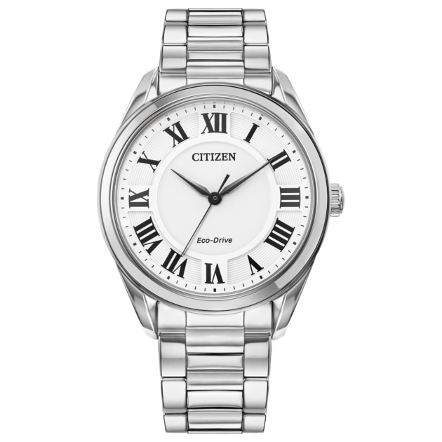 Citizen Eco-Drive Classic Arezzo Stainless Steel Watch with 3-Hand Date, Sapphire Crystal and Roman Numeral Markers