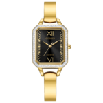 Ladies' Citizen Eco-Drive® Silhouette Crystal Gold-Tone Bangle Watch with Rectangular Black Dial