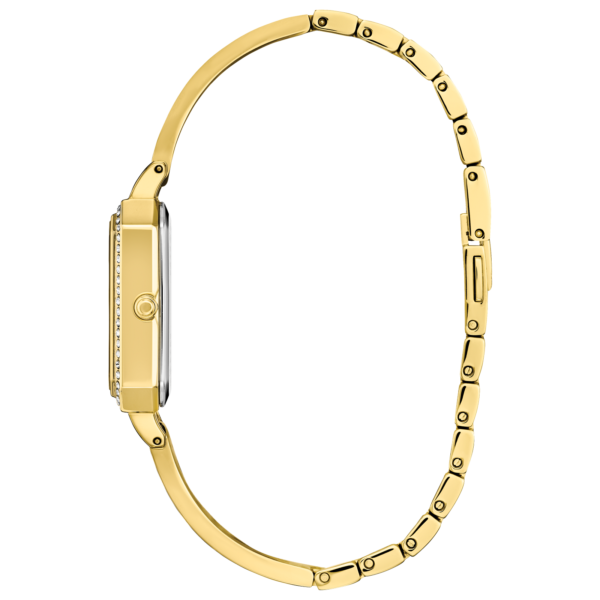 Ladies' Citizen Eco-Drive® Silhouette Crystal Gold-Tone Bangle Watch with Rectangular Black Dial