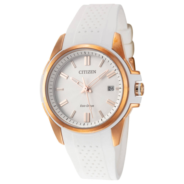 Citizen Women's Drive Stainless Steel Quartz Watch with Silicone Strap, White, 20