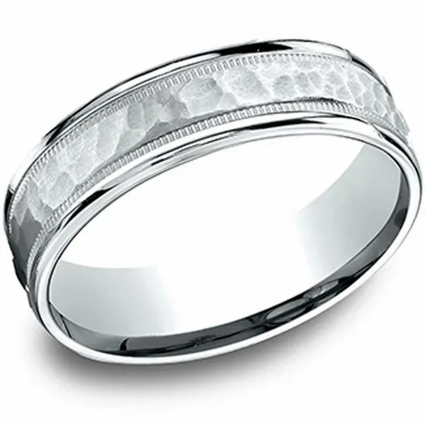 For Live Assistance Call White Gold Hammered & Polished Band