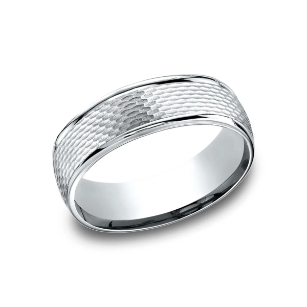 White Gold 7.5mm Comfort-fit Round Edge Mesh Center Design Band