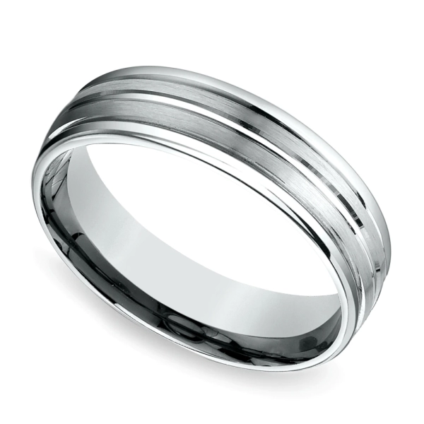 Ridge Mens Wedding Band In Satin Finish White Gold