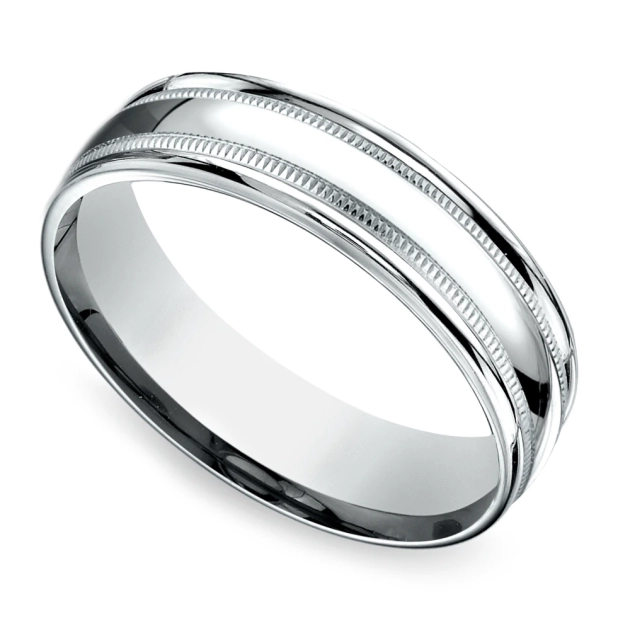 Milgrain Mens Wedding Band White Gold