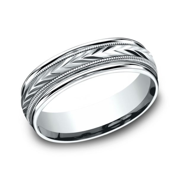 14k White Gold 6.5mm Wheat Pattern Lightweight Comfort Fit Wedding Band