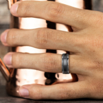 THE PROFESSOR 8mm, Comfort fit 14K White Gold and Grey Tantalum Satin center, milgrain detailing, polished bevel edges