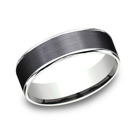 THE REMBRANDT 6.5mm, Comfort fit 14K White Gold and Black Titanium Satin center, polished thin edges