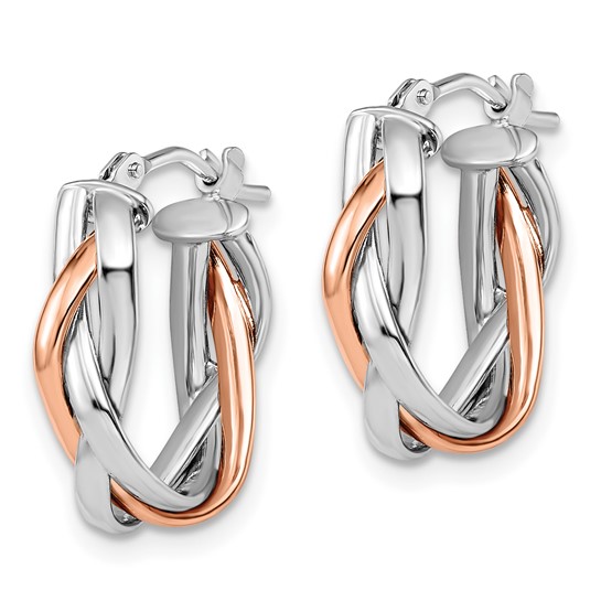 Leslie's 10K with White Rhodium and Rose Gold Plating Braided Hoop Earrings