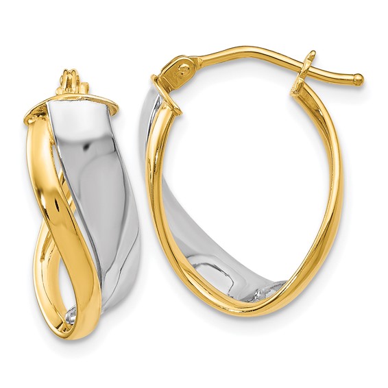 Leslie's 14K Two-tone Polished Hinged Hoop Earrings