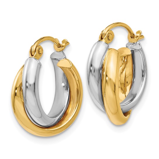 Leslie's 14K Two-tone Polished Hinged Hoop Earrings