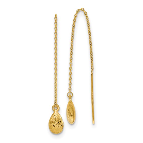 Leslie's 14K Polished and Textured Tear Drop Threader Earrings