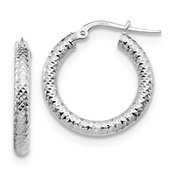 Leslie's 14K 3x15 with White Rhodium Plating D/C Round Hoop Earrings