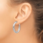 Leslie's 14K 4x20 White Gold D/C Round Omega Back Hoop Earrings
