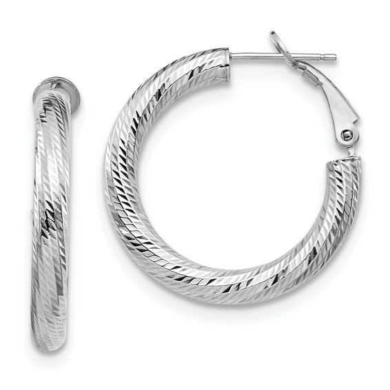 Leslie's 14K 4x20 White Gold D/C Round Omega Back Hoop Earrings