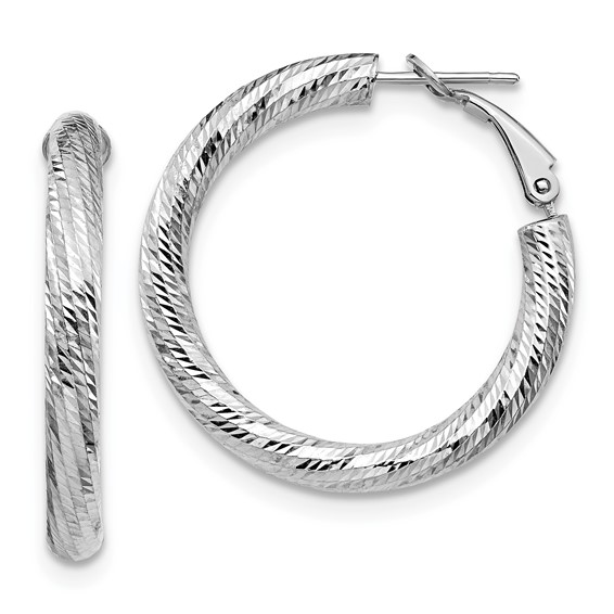 Leslie's 14K 4x25 White Gold D/C Round Omega Back Hoop Earrings