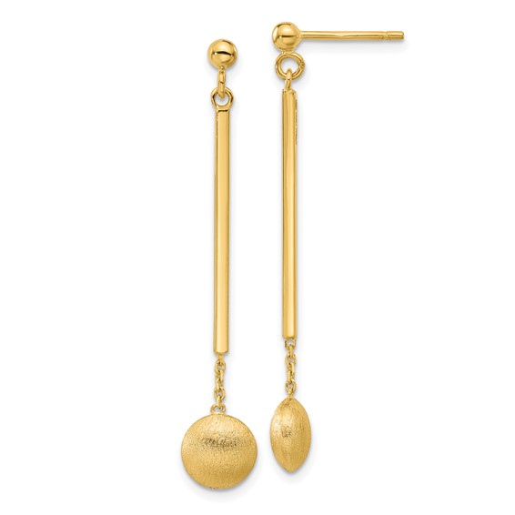 Leslie's 14K Polished Bar with Brushed Bead Dangle Post Earrings