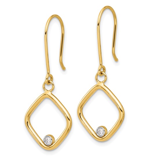 Leslie's 14K with Rhodium Polished CZ Square Dangle Earrings