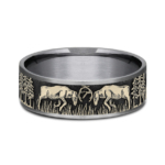 THE RUT 7.5mm, Comfort fit Grey Tantalum and 14K Yellow Gold Deer fight design, thin edges