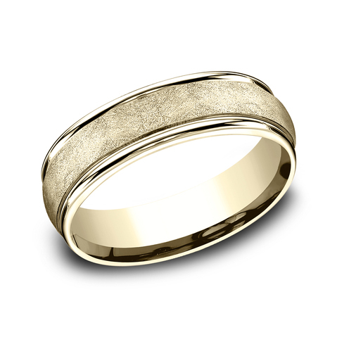 THE EZRA 6.5mm, Comfort fit 14K Yellow Gold Swirl finish, polished round edges