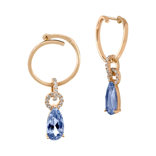 14K Rose Gold Aqua Blue Spinel Earrings With Diamonds