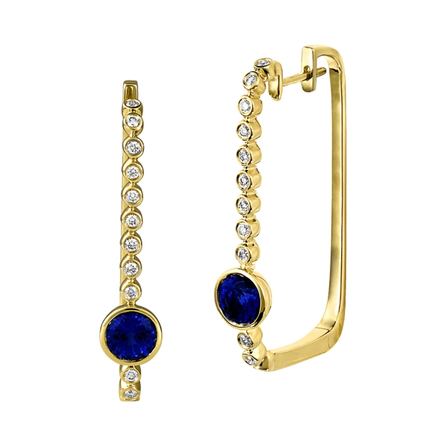 14K Yellow Gold Blue Sapphire Earrings With Diamonds