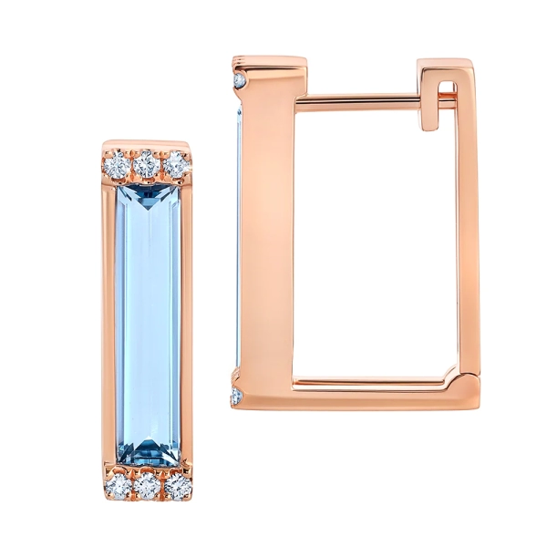 14K Rose Gold Aqua Blue Spinel Earrings With Diamonds