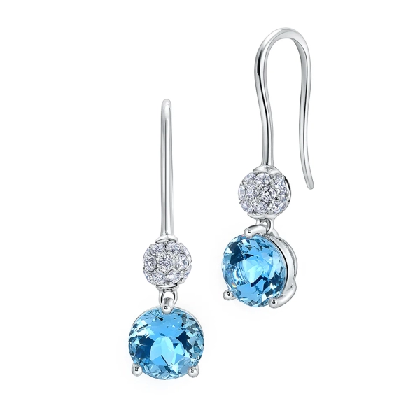 14K White Gold Aqua Blue Spinel Earrings With Diamonds