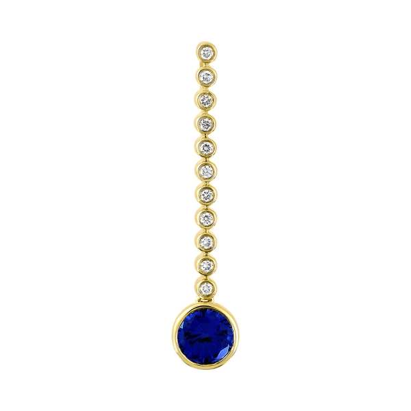 14K Yellow Gold Blue Sapphire Pendant With Diamonds