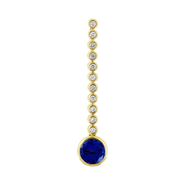 14K Yellow Gold Blue Sapphire Pendant With Diamonds