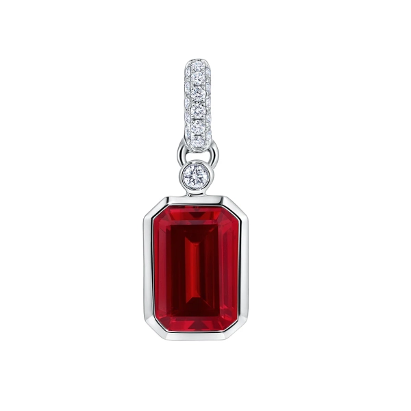 14K White Gold Ruby Pendant With Diamonds