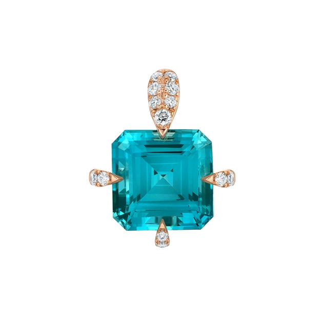 14K Rose Gold Paraiba Colored Spinel Pendant With Diamonds