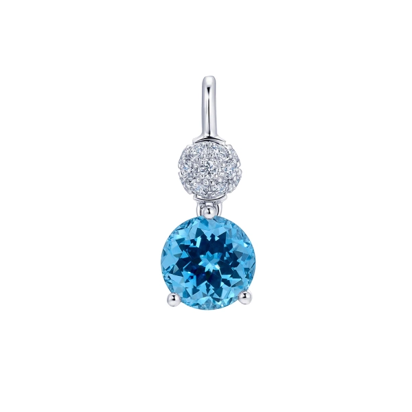 14K White Gold Aqua Blue Spinel Pendant With Diamonds