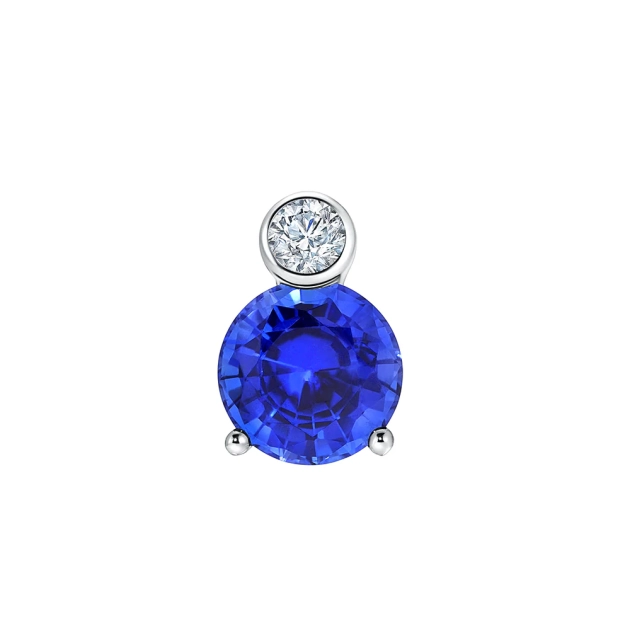 14K White Gold Blue Sapphire Pendant With Diamond