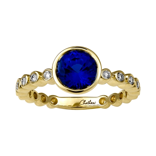 14K Yellow Gold Blue Sapphire Ring With Diamonds