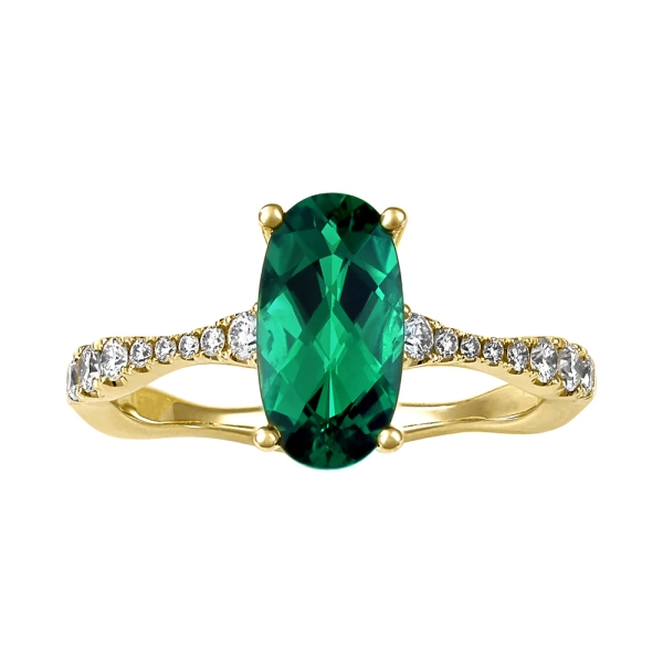 14K Yellow Gold Emerald Ring With Diamonds