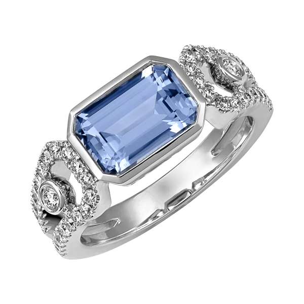 14K White Gold Aqua Blue Spinel Ring With Diamonds