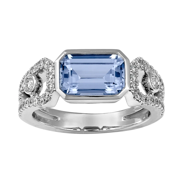 14K White Gold Aqua Blue Spinel Ring With Diamonds