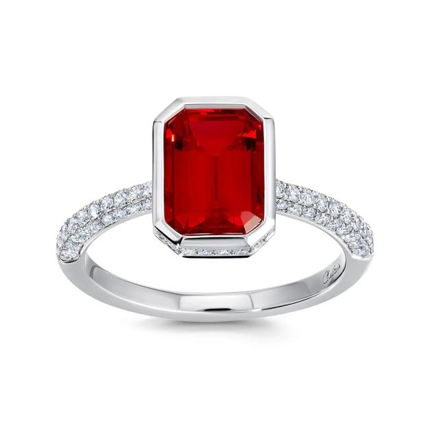 14K White Gold Ruby Ring With Diamonds