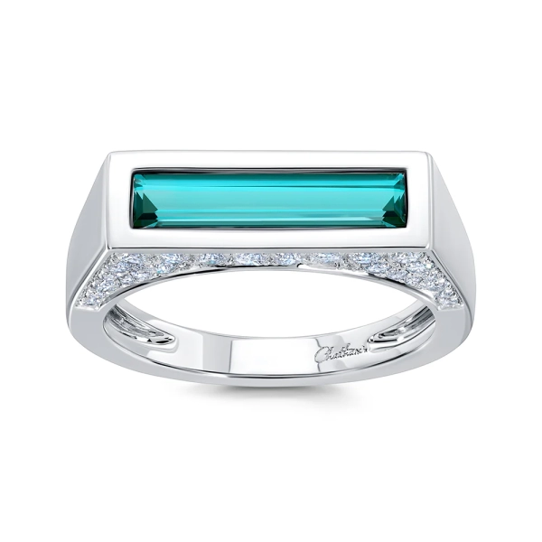 14K White Gold Paraiba Colored Spinel Ring With Diamonds