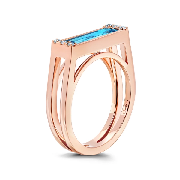 14K Rose Gold Aqua Blue Spinel Ring With Diamonds