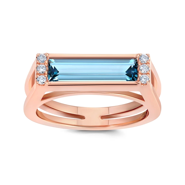 14K Rose Gold Aqua Blue Spinel Ring With Diamonds