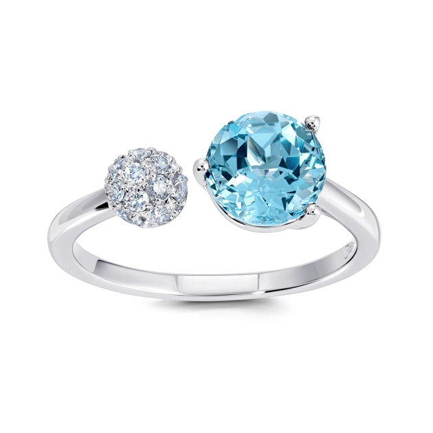 14K White Gold Aqua Blue Spinel Ring With Diamonds