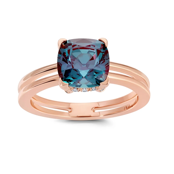 14K Rose Gold Alexandrite Ring With Diamonds