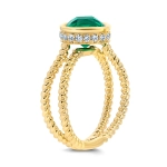 14K Yellow Gold Emerald Ring With Diamond - Image 2