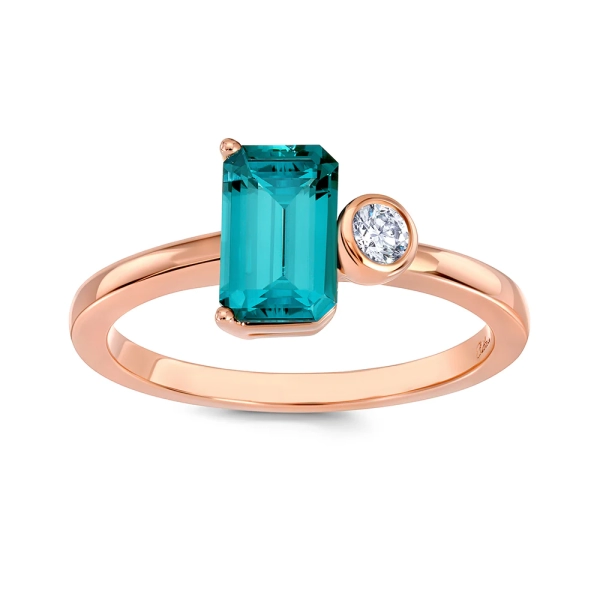 14K Rose Gold Paraiba Colored Spinel Ring With Diamond