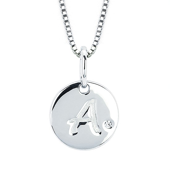 Diva Diamonds® Letter A Pendant In Sterling Silver With .01 Ct. Diamond With 18" Box Chain (Adjustable To 16") And Lobster Claw Clasp Sterling Silver Diamond Initial A Pendant with 16" Chain and 2" Extender