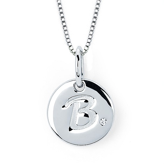 Diva Diamonds® Letter B Pendant In Sterling Silver With .01 Ct. Diamond With 18" Box Chain